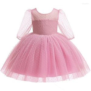 Kız Elbiseler Floked Polka Dotlar Bebek Kız Elbise Yaz Mesh Moda Yay Küçük Prenses Noel Doğum Günü Hediyesi 1-6 Yıl Çocuk Giysileri