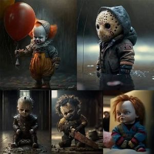 Minyatürler Yeni Korku Film Serisi Bebek Heykeli Reçine Süsleme Bebeği Palyaço Cadılar Bayramı Korku
