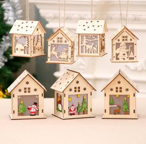 Christmas LED Candle Light Wood House Hound Holding Christmas Tree Orname