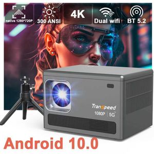 Projetores Transspeed Android 10.0 Projector 300ANSI suporta Wi -Fi dual 4K, incluindo Stand Speaker 5W 1280 * 720p Home Theater Project Outdoor Project J240509