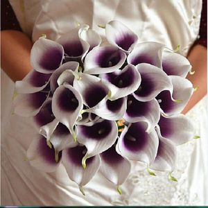 Romantik Yapay Çiçekler Mor Beyaz Mini Calla Lily Buketleri Gelin Düğün Buketleri Chirstmas Dekorasyon Sahte Çiçek Ucuz 244s