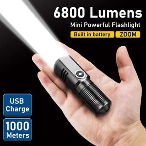 El feneri Torçlar 10000 Lümenler Mini Güçlü LED Flashlight XHP50 YAPI AKA MODLARI 3 Mod USB Şarj Edilebilir Flash Işık EDC Meşale Lamba El Fenerleri