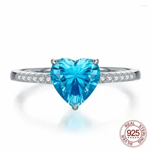 Кластерные кольца форма сердца 8х8 мм голубой аквамарин с высоким углеродным бриллиантом 5A кубический циркон 925 серебряный серебряный серебряный обручальный кольцо