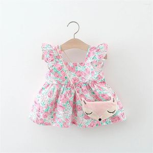 Kız elbiseler yaz kızlar elbise çantası 2/parça set bebek karikatür lale baskı küçük uçan kollar prenses