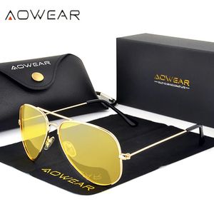 Aowear Brand 3025 Goggles Vision Night Glasses para dirigir aviação polarizada Amarelo óculos de sol Men Visão noturna Piloto Eyewear 240510