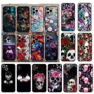 S24 Skull Flower Soft Tpu Case для iPhone 15 Pro Max 14 плюс 13 12 11 XR XS 8 7 iPhone15 Samsung S23 Ultra Plus Foral Floral Mobile Phone Back Cover от Best8168