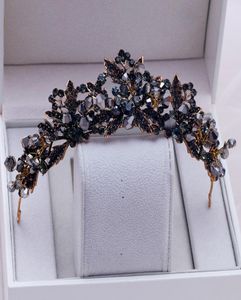 Barok el yapımı siyah kristal boncuklar gelin tiaras taç rhinestone diadem pageant peçe tiara kafa bantları düğün saç aksesuarları y8836799