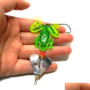 Yemler 50pcs Yumuşak Kauçuk Kurbağa Balıkçılık Bas Krankbait 3D Göz Simasyonu Spinner Kaşık Yem 6.2g Tackle Accessories Damla OT0GZ