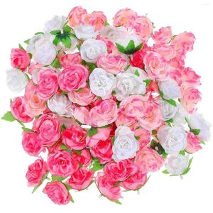 Dekorative Blumen DIY Rose Blumenköpfe Kleine Tee-Kumpel-Perlen-Vorhang Simulation (weiß rosa Kante pink) Drei-Farben-Mischpack 100 pro