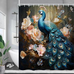 Duş perdeleri mavi tavus kuşu perde pembe çiçek komik kuş tüyü vintage sanat polyester kumaş ev küvet dekoratif banyo