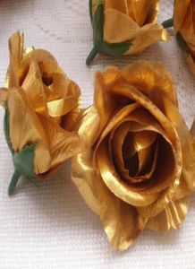 BronzeGolden Renk Altın Tonu 50pcs Çap 78cm Yapay İpek Camellia Gül kumaş Camellia Çiçek Kafaları1602363