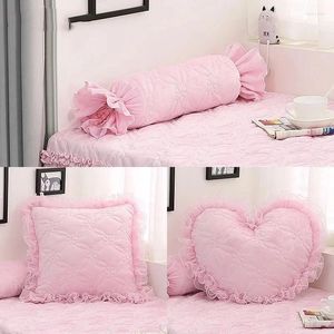 Kissen romantischer Stil rosa Spitzenquadratquadrat/herzförmige Baumwoll -Quilt -Süßigkeiten Rückenlehne