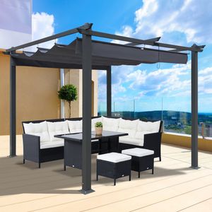 10x10 ft açık veranda geri çekilebilir pergola, bahçeler, teraslar, arka bahçe, gri için güneşlik pergola ile