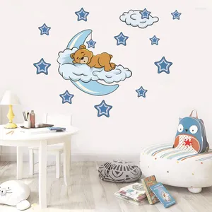 Настенные наклейки милый лунный наклейка медведя детская деть гостиная наклейка с спальные звезды Съемные росписные декор детской