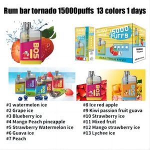 Tek Kullanımlık Vapes 15k Puff Ekranlı Rum Çubuğu Vape Mesh Bobin 650 22ml MAH Şarj Akü Toptan Tedarikçi Yetkili 13 Molors Razz Bar Puffs