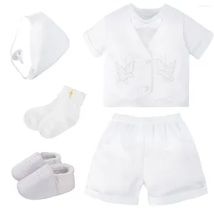 Set di abbigliamento per bambini Battismo in abiti da bambino Bianco nato a maniche corte per papite top per cappello da abbigliamento abiti da battesimo costume da abbigliamento