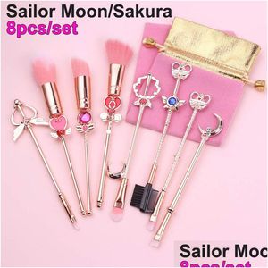 Макияж щетки 8 шт. Составьте Sailor Moon Magical Sakura милая щетка косметическая лицевая порошка, расщепление B -консилер Drop Delive Hea Dh7st