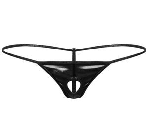 Mens mini bikini g String brifing penis deliği ile parlak metalik erotik sissy külot eşcinsel açık butt tnagas tanga iç çamaşırı 6369440179