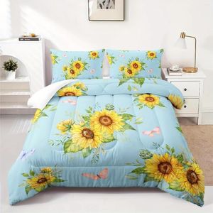 Yatak Setleri 1 ve 2 yastık ile tüm mevsim deseni için mavi ayçiçeği yorgan seti