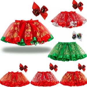 Noel Bebek Çocuklar Tutu Elbise Geyik Noel Ağacı Yıldızlar Baskılı Glitter Tutu etek Yay Çocuk Serileri Parti Dans Frocks Bale Etek