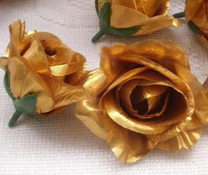 BronzeGolden Renk Altın Tonu 50pcs Çap 78cm Yapay İpek Camellia Gül kumaş Camellia Çiçek Kafaları7106447