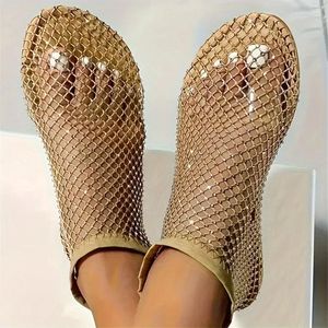 Sıradan Ayakkabı Kadın Yuvarlak Toe Düz Alt Sandalet İçi Boş Kısa Botlar Su Pırlanta Seksi