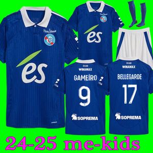 24 25 RC Strasbourg Ev Futbol Formaları Maillot De Foot Bellegarde Ajorque 2024 2025 Mothiba Lienard Diarra Diarlo Djiku Delaine Aholou Erkek Kids Kit Futbol Gömlek