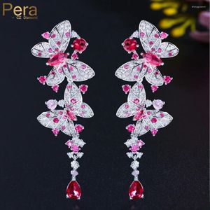 Dangle Ohrringe pera charmante Schmetterlingsform Pink Kubikzirkonia Silber Farbe Langes für Frauen Tanzkleid Schmuck E855