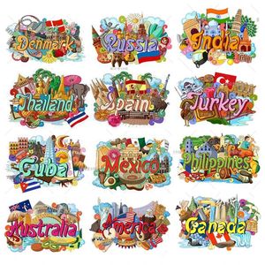 Küba Hong Kong Hawaii Tayland Danimarka Rusya Ahşap 3D Buzdolabı Mıknatısları Turizm Hadi Solunarları Buzdolabı Manyetik Stickers 240512