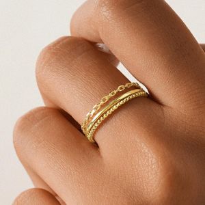 Cluster Rings Quke 3pcs 1 Set Ring 925 Стерлинговая серебряная геометрия для женщин 18K золотая модная ювелирная вечеринка подарки свадебные бага