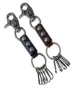 Steampunk moda erkekler bel asılı anahtarlık metal kafatası tutucu yüzüğü gerçek deri kolye araba anahtarları zincir gotik punk mücevher12222453