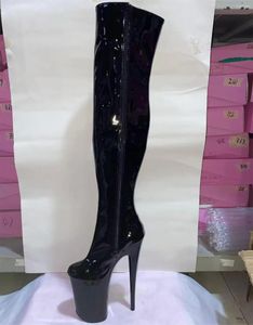 Dans ayakkabıları 23 cm yüksekliğinde topuk botları gladyatör kadınları için 9 inç diz ve uyluk seksi direk dans modeli yürüyüş