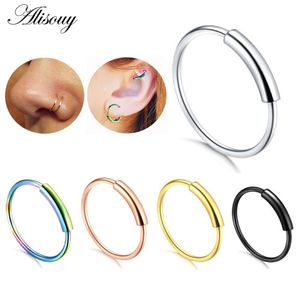 Alisouy 1pcs 22G Çelik menteşeli tıkırtı dikişsiz delici burun halka çember dudak kulaklık 6810mm gövde takı piercing klip hediye