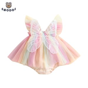 Ewodos Infant Girls Bodysut Kleid Schmetterling Flügel Fliegenhülle süße Tüll -Prinzessin Kleider Saum Jumpsuits Kleidung Baby Bodysuits 240511