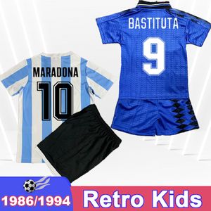 1994 Argentina Kids Kit Soccer Jerseys 1986 Batistuta Maradona Home Away Голубые белые футбольные рубашки с коротким рукавом