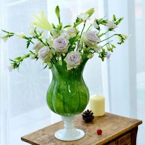Vazolar Lahana şeklindeki papağan yeşil beyaz porselen taban fırtına fener el yapımı cam vazo su besleyici çiçek dekorasyonu