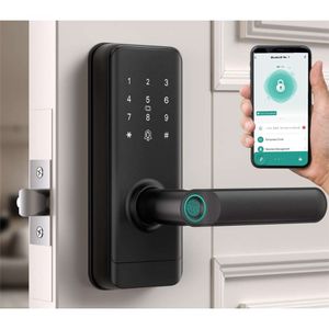 Mousetro Smart Lock Hande, отпечаток пальцев без ключа в записи, защелка для клавиатуры, электронный блокировка Bluetooth, передняя дверь с управлением нанесением (матовая черная)