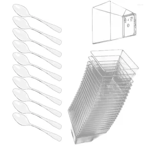 Tek Kullanımlık Bardak Pipetleri Salata Kasesi Küçük Kek Puding Plastik Tatlı Konteyner Mağazası Tedarik