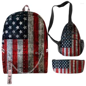 Sırt çantası yaratıcı moda komik ulusal bayrak 3D baskı 3pcs/set öğrenci okul çantaları çok fonksiyonlu seyahat sandık çantası kalem kutusu