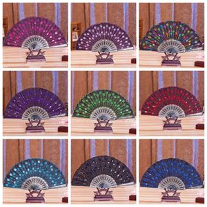 Parti Çin Klasik Dans Katlanır Fan Favor Elegan Renkli İşlemeli Çiçek Bezelye Desen Sequins Kadın Plastik Handheld Fan Hediyeler Düğün 913 S