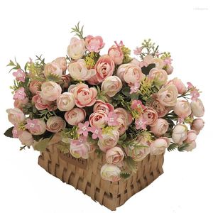 Dekorative Blumen 2pc Mini Pink Seide Künstliche Tee Rose Blume Kleine Knospenstrauß Vase Hochzeit Home Party Dekoration Weihnachten Scrapbooking