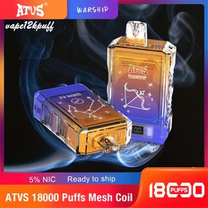 Оригинальный ATVS 18KPUFF 18000PUFF BARS ONSOSALE VAPE PUFF 18K ЭК-сигарета с интеллектуальным экраном дисплея 750 мАч батарея Bang King Vape DeseCable.