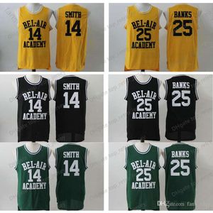 Bel-Air Akademisinin Taze Prensi #14 Will Smith Jersey Erkek Ucuz Renk Siyah Yeşil Sarı Bel-Air 25 Carlton Banks Basketbol Forması