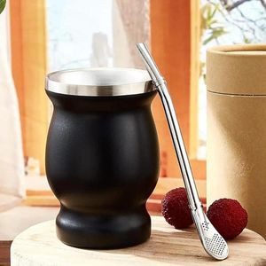 Бутылки с водой yerba mate cup set двойная стена тыква из нержавеющей стали с бомбной чайной чистящей кистью щетки антиоксиданта богатой энергии