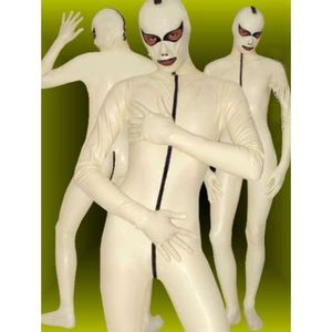 Lateks Kauçuk Gummi Catsuit Maske Tam gövde Bodysuit Tayt Beyaz Boyut XS ~ XXL Catsuit Kostümleri Catsuit Kostümler