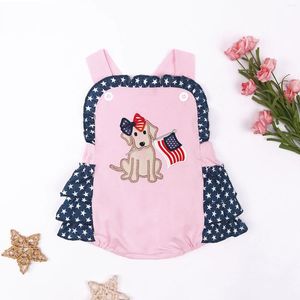 Giyim setleri bebek kız giysi yaz dantel sevimli kabarcık pamuk pembe dalga nokta tasarımı butik tatlı ropmer ile bayrak köpek nakış