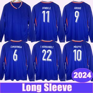 2024 Fransız Erkek Futbol Formaları Mbappe Giroud Kolo Muani Camavinga Guendouzi Zaire-Emery Ev Mavi Futbol Gömlekleri Uzun Kollu Üniformalar