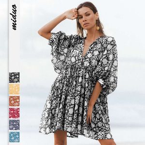 2024 Yaz Moda Kadın Parçalanmış Çiçek Kravat Halat Gevşek Pamuk Elbise Plaj Tatil Etek F51438