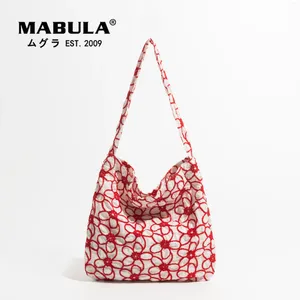 Bolsas de compras Mabula Follable Bordado Design Tote Shopper Bolsa Lavanda Lavagem Bolsa de Moda Japonesa Bolsa de ombro de Moda