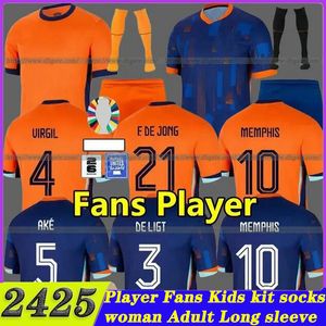 24 25 Holanda Memphis European Holland Club Soccer Jersey 2024 2025 Camisa de futebol da equipe nacional holandesa Kit Kids Set Away Away Memphis Xavi Gakpo